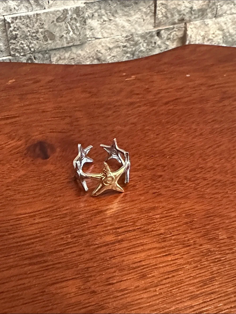 Fashion Jewelry Two-Tone Starfish Open Cuff Ring - Gold & Silver